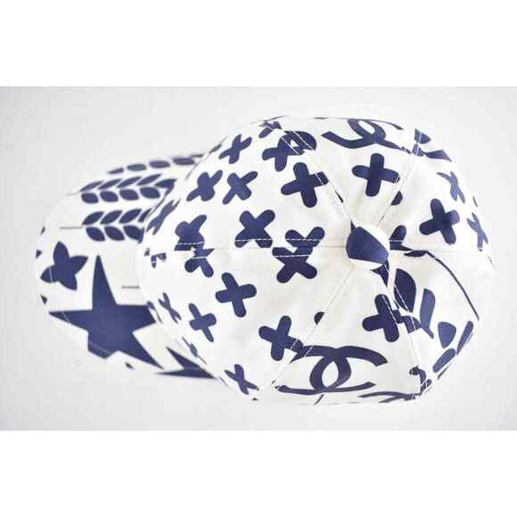 Chanel 22P Navy Blue White Graffiti CC Silver Logo Baseball Cap Curved Peak Hat - Picture 10 of 12